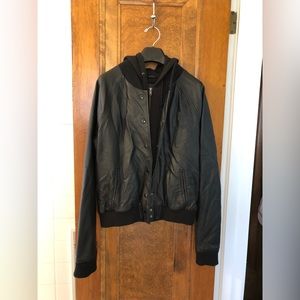 Obey Vegan Leather Faux Hoodie Layer Jacket
